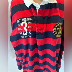 Striped Rugby Polo with Crest - Red & Navy